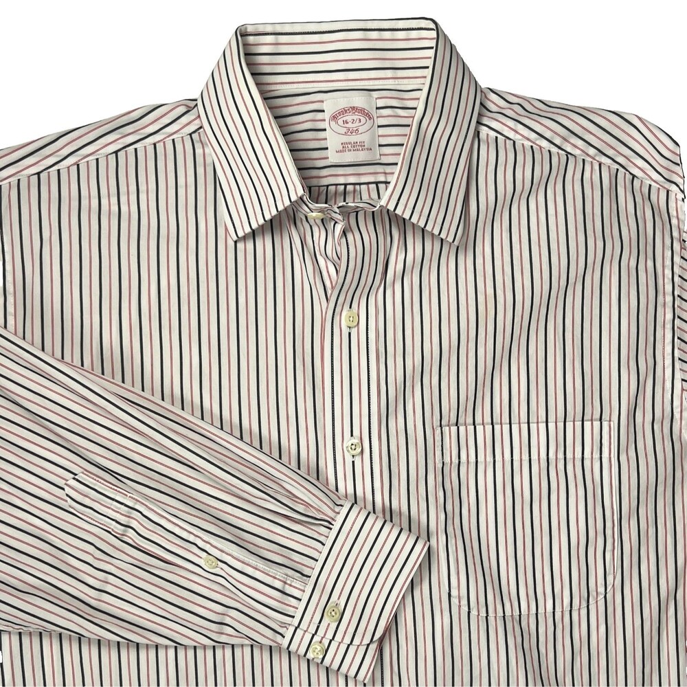 Brooks Brothers Dress Shirt 346 White Stripe Sz 16-2/3 Long-Sleeve Button-Down